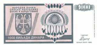 Bosnia and Herzegovina 1.000 Dinara, 1992 image